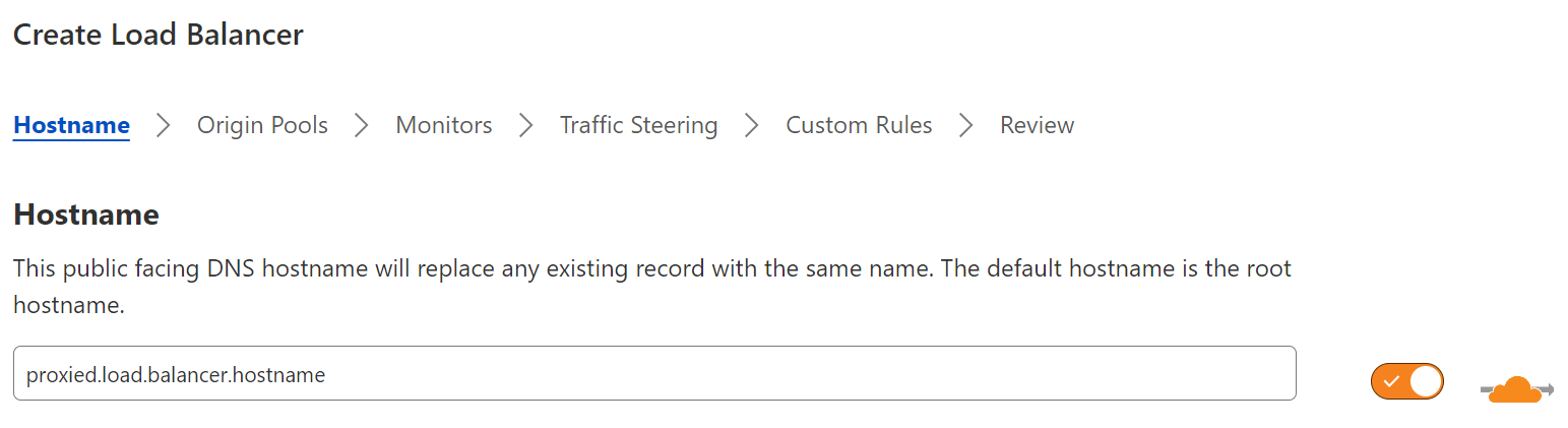 The orange cloud icon represents a proxied Layer 7 Cloudflare Load Balancer