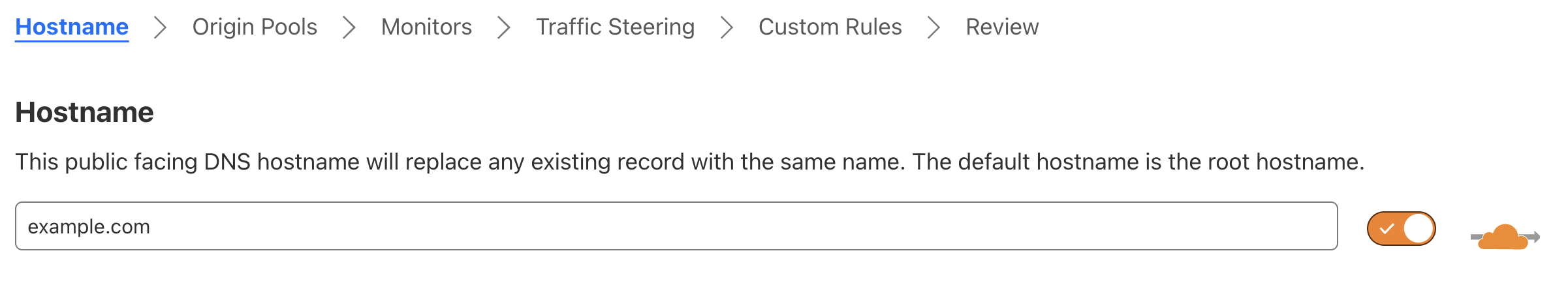 DNS-only load balancers are marked with an orange cloud